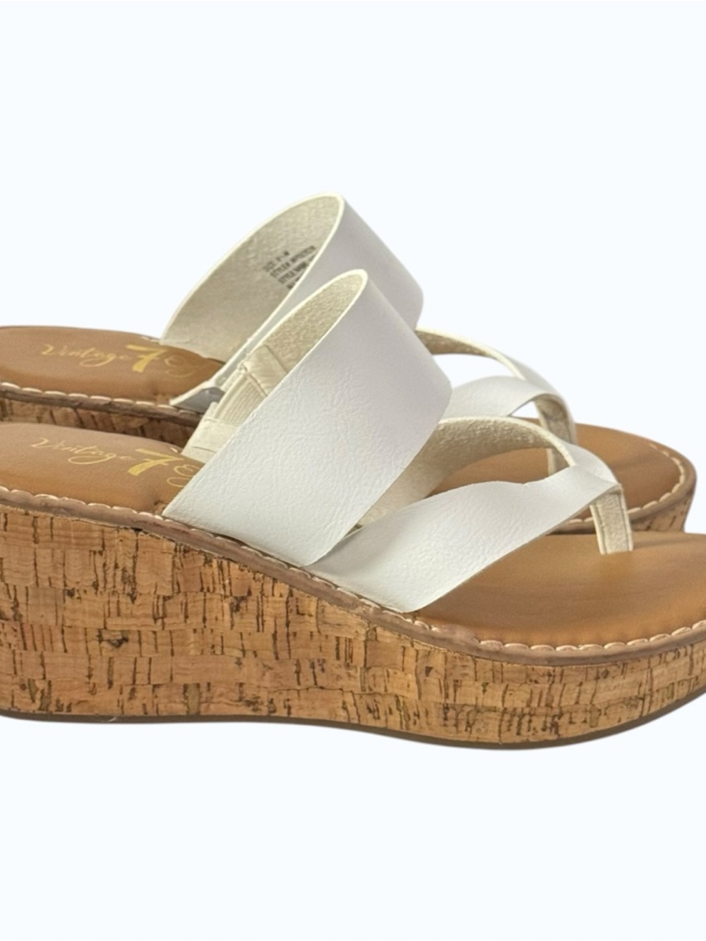 Vintage 7 Eight White Faux Leather Wedge Heel Slip On Sandals Size 8.5M